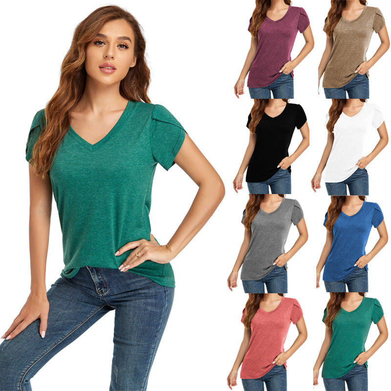 Damen V-Ausschnitt T-Shirt mit lässigem Schnitt und bequemen Material WW