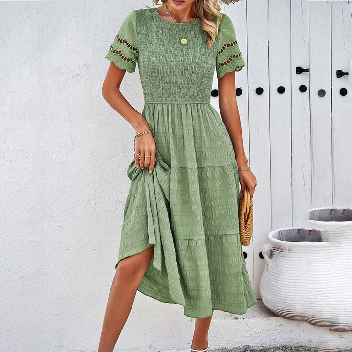 Damen Midikleid mit Puffärmeln und elastischem Oberteil W&W Mode