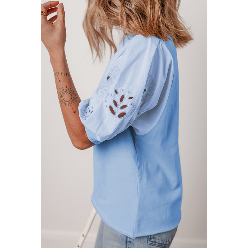 Damen T-Shirt mit puffärmeligen Designs und bestickten Akzenten WW