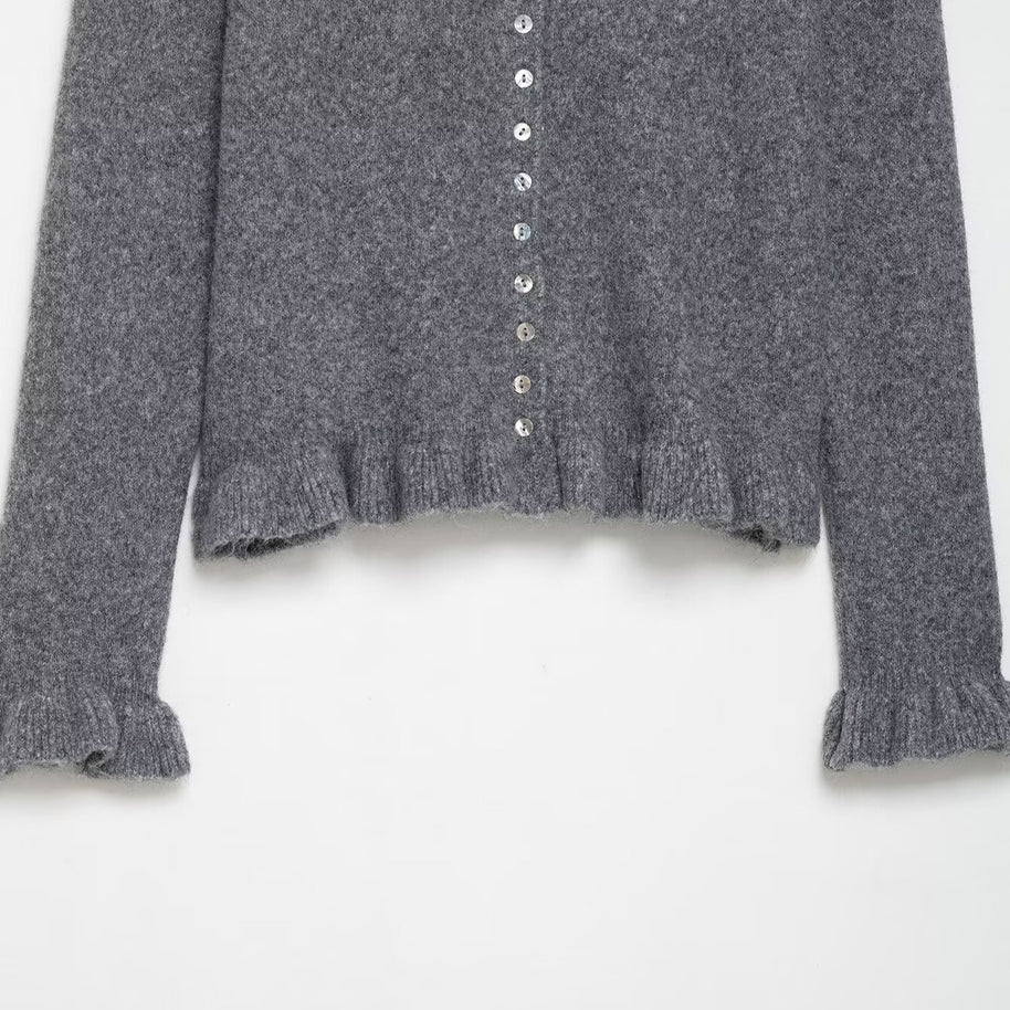 Damen Strickjacke mit kragen und dekorativem Knopfverschluss WW