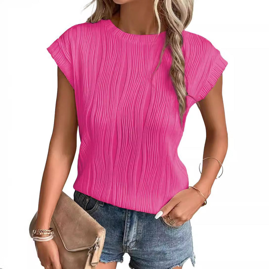 WW | Einfarbiges Rundhalsausschnitt Loose Kurzarm T-Shirt Top