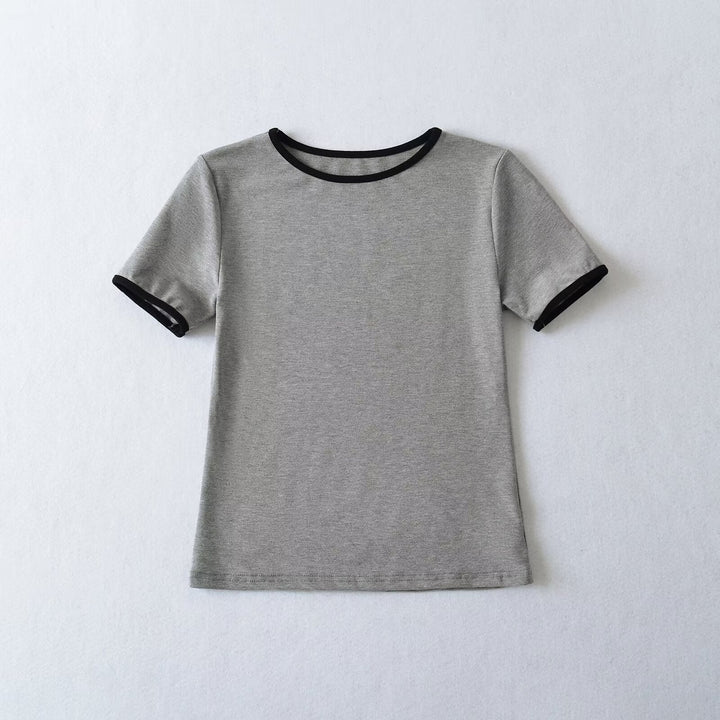 Damen klassisches T-Shirt mit kontrastierenden Ärmelabschlüssen und hochwertiger Baumwolle W&W Mode