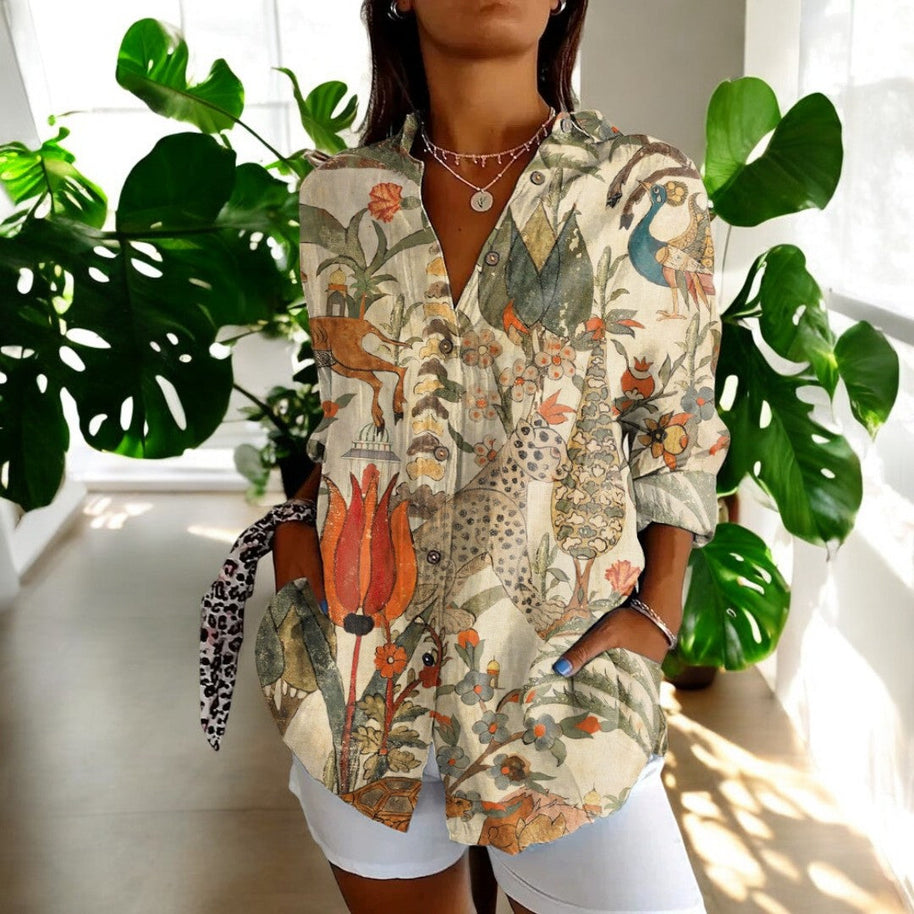 WW | Lebhafte Bluse mit Blumenknöpfen für Damen
