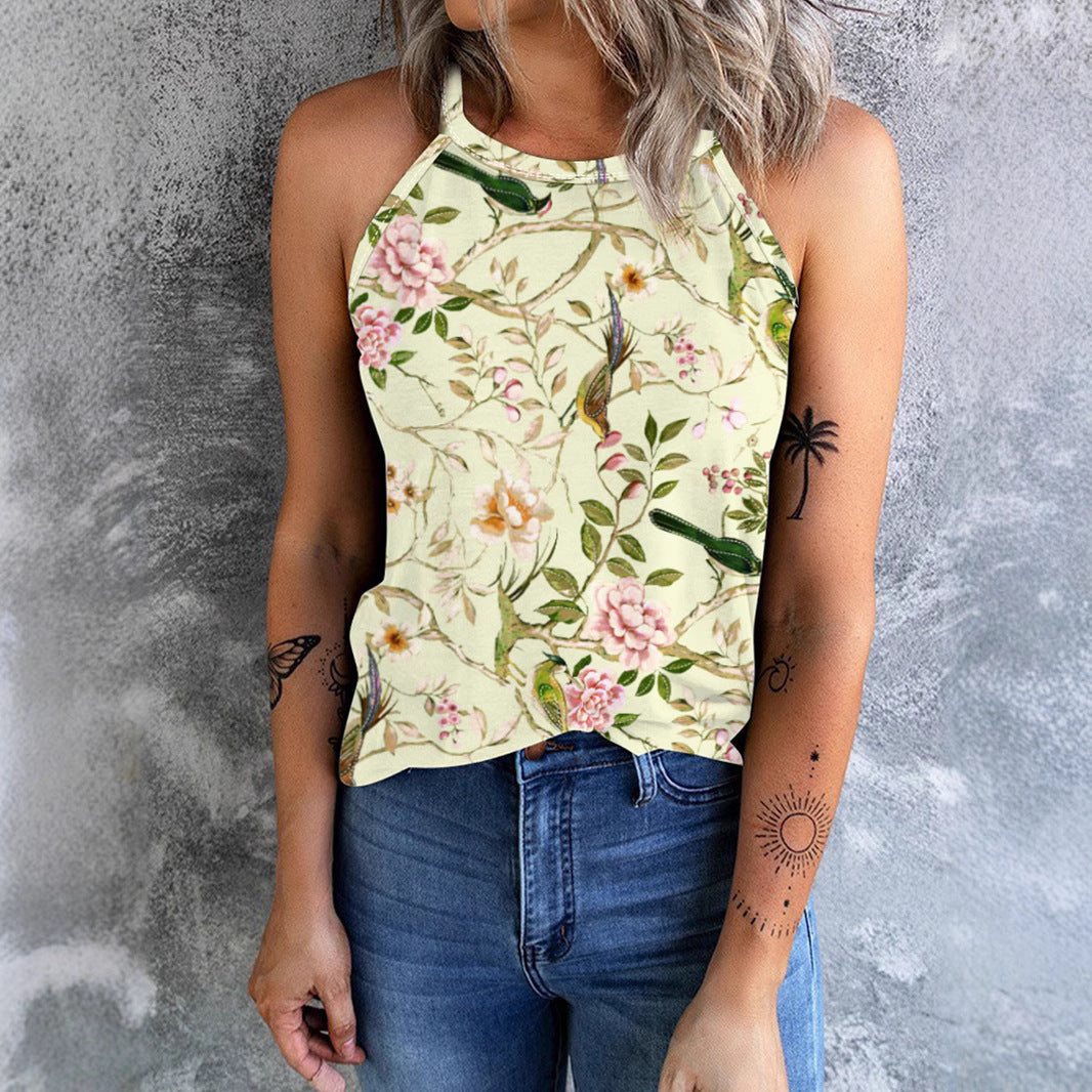 WW | Vintage Floral Plant Pattern Slim Fit Tank Top