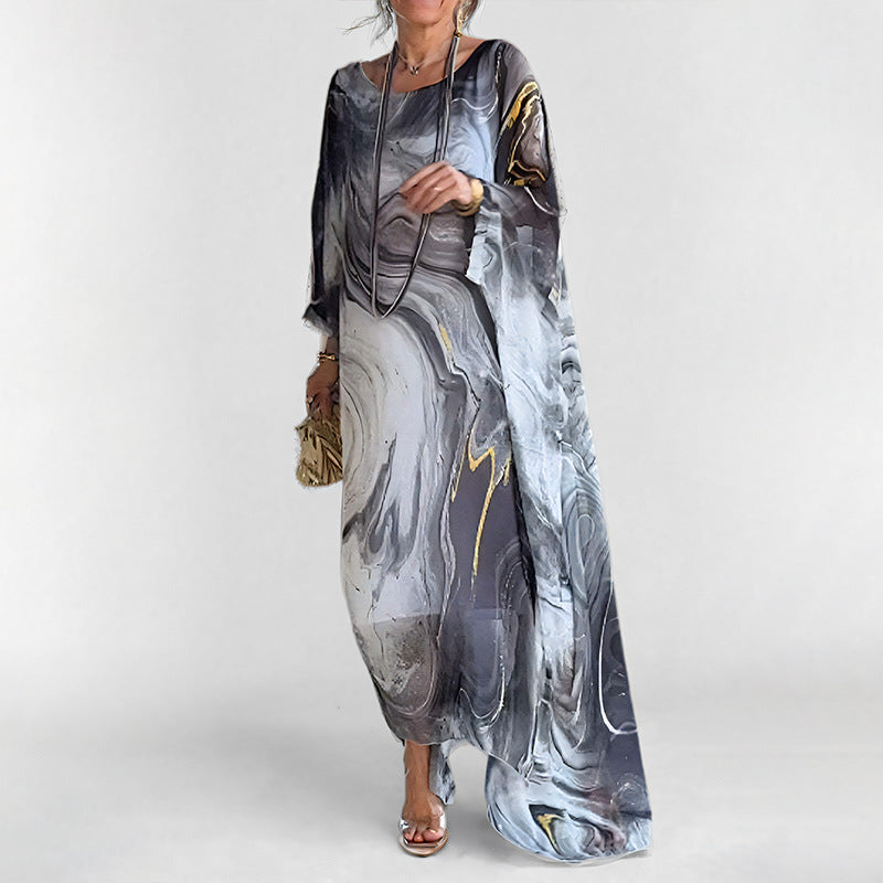 Damen Maxikleid mit elegantem Wasserfarbenmuster und weitem Schnitt W&W Mode