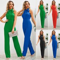 Damen Elegante Jumpsuit mit Schleifenkragen WW