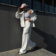 Damen Sportlicher Hoodie und weite Loungehose Set WW