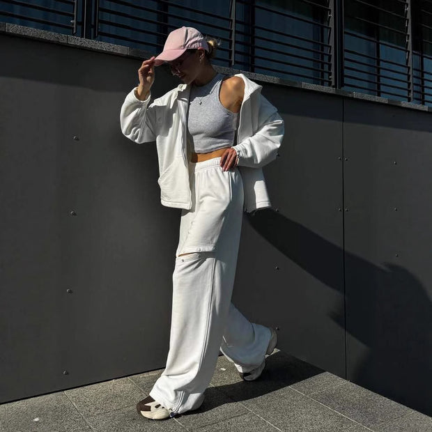 Damen Sportlicher Hoodie und weite Loungehose Set WW