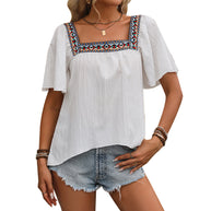 Damen luftige Sommerbluse mit Stickereien WW