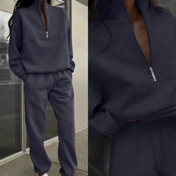 Damen entspannter Oversized Pullover mit halbem Reißverschluss und bequemen Bündchen WW