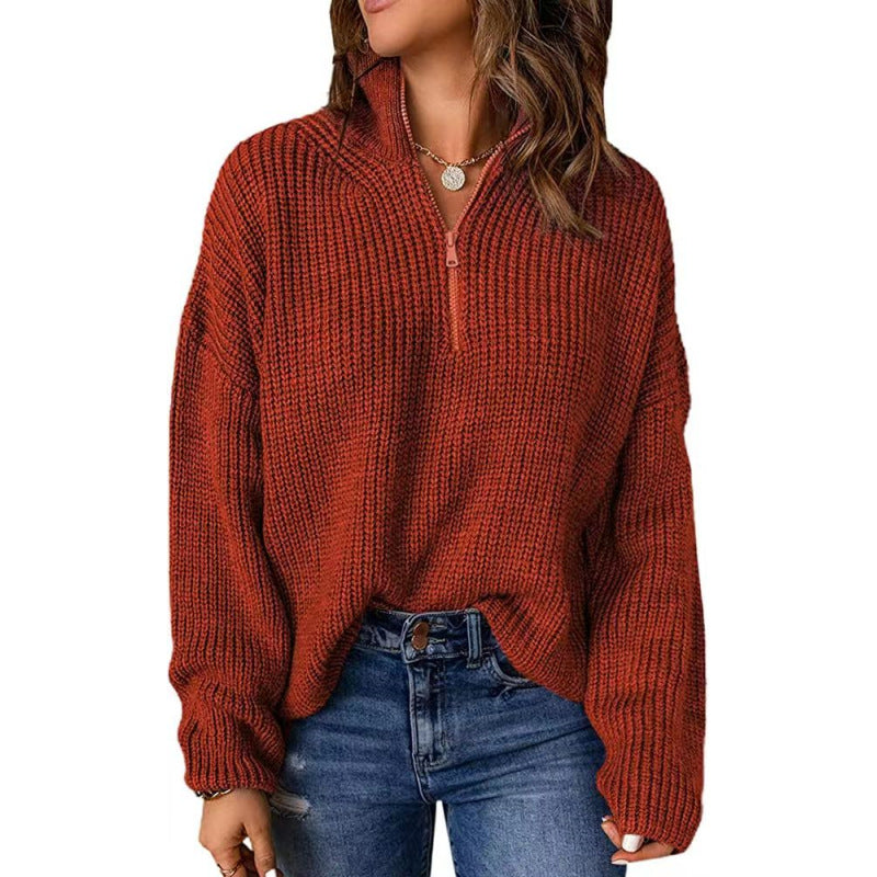 Damen Strickpullover mit kurzem Reißverschluss WW