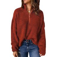 Damen Strickpullover mit kurzem Reißverschluss WW