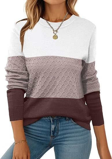 Damen Strickpullover mit strukturiertem Muster und eleganten Farbblockdetails WW