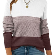 Damen Strickpullover mit strukturiertem Muster und eleganten Farbblockdetails WW