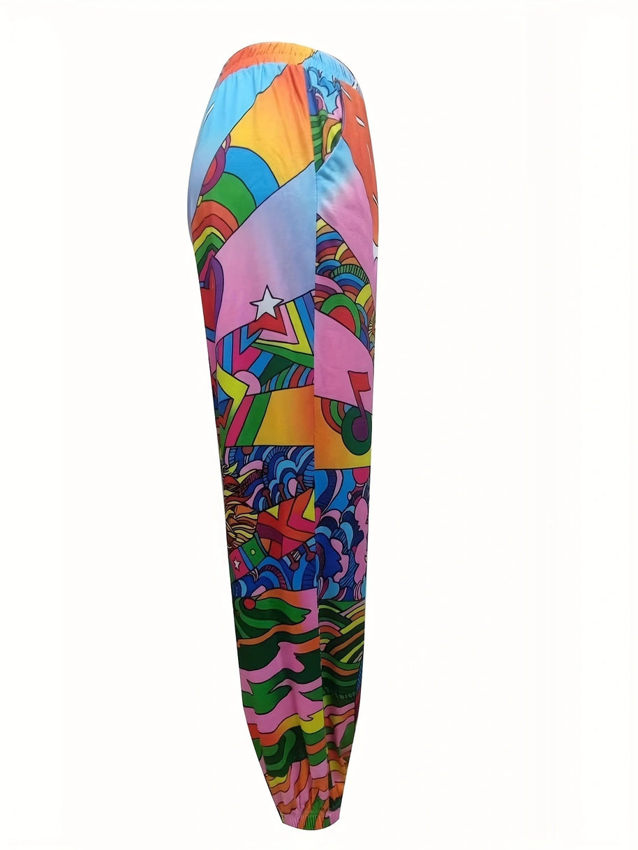 Damen Bequeme Freizeithose mit buntem Grafikdesign WW