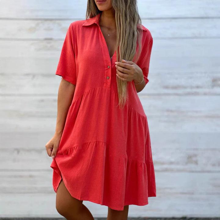 Damen lockeres Hemdkleid mit Knopfdetails und fließendem Saum W&W Mode