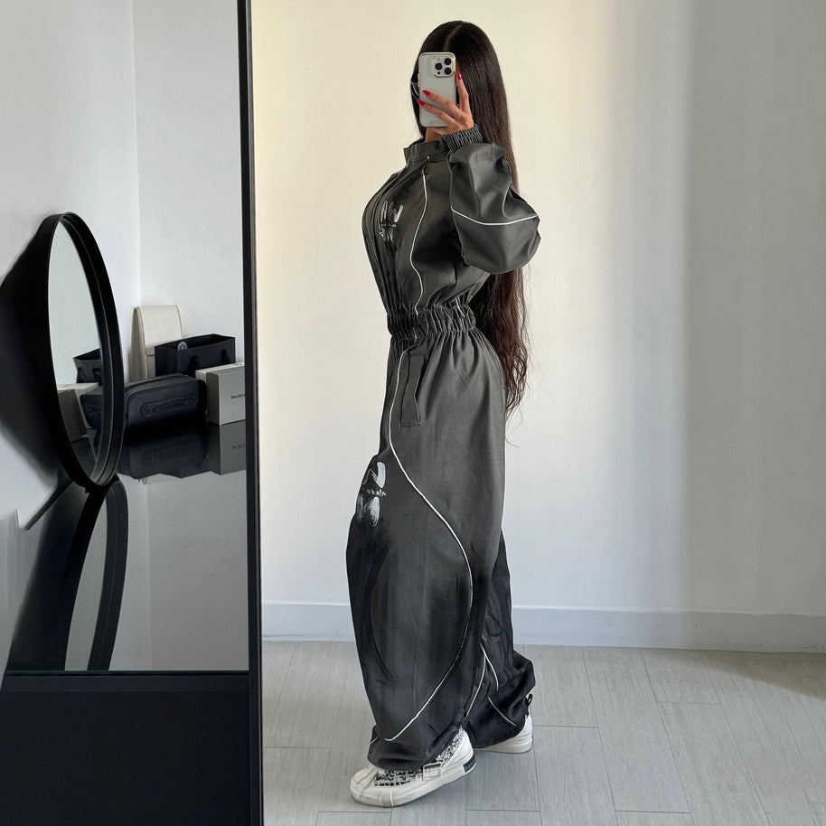 Damen Sportlicher Jumpsuit mit weiten Beinen und elastischem Bund WW