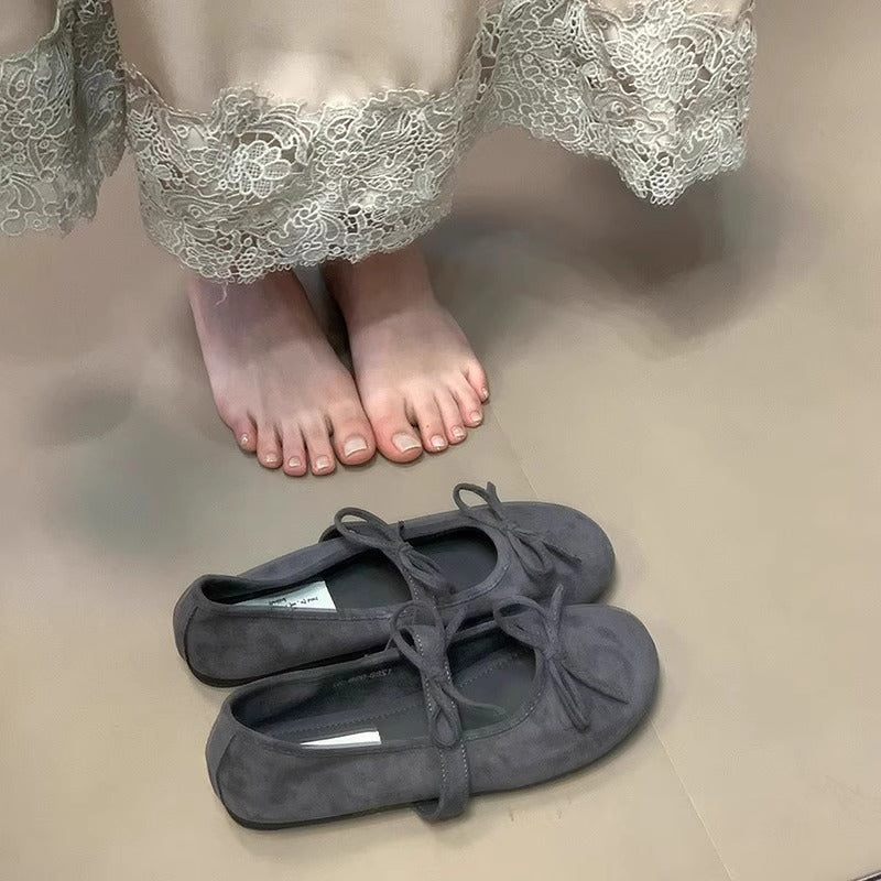 Damen Ballerinas aus weichem Wildleder mit zartem Schleifenverzierung WW