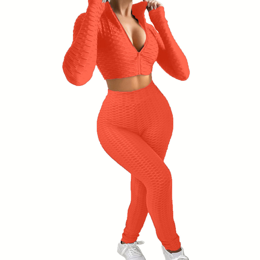Damen Sportliches Set aus innovativem Strukturstoff mit cropped Hoodie und High-Waist Leggings WW