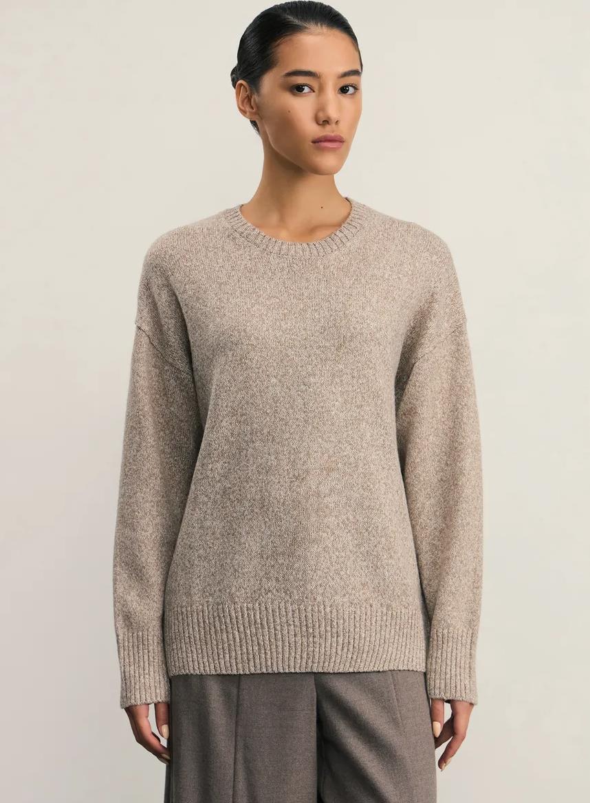 Damen Bequemer und eleganter Strickpullover mit überschnittenen Schultern und Rippenbündchen WW