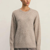 Damen Bequemer und eleganter Strickpullover mit überschnittenen Schultern und Rippenbündchen WW