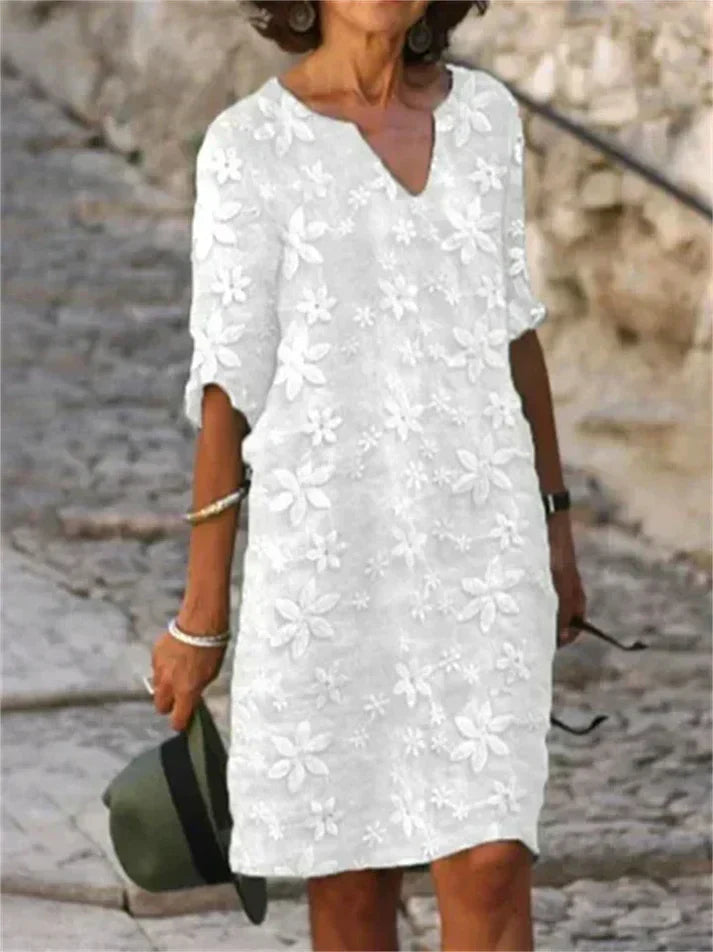 W&W Mode | Sommerkleid Aus Baumwolle Und Leinen Mit Blumenmuster