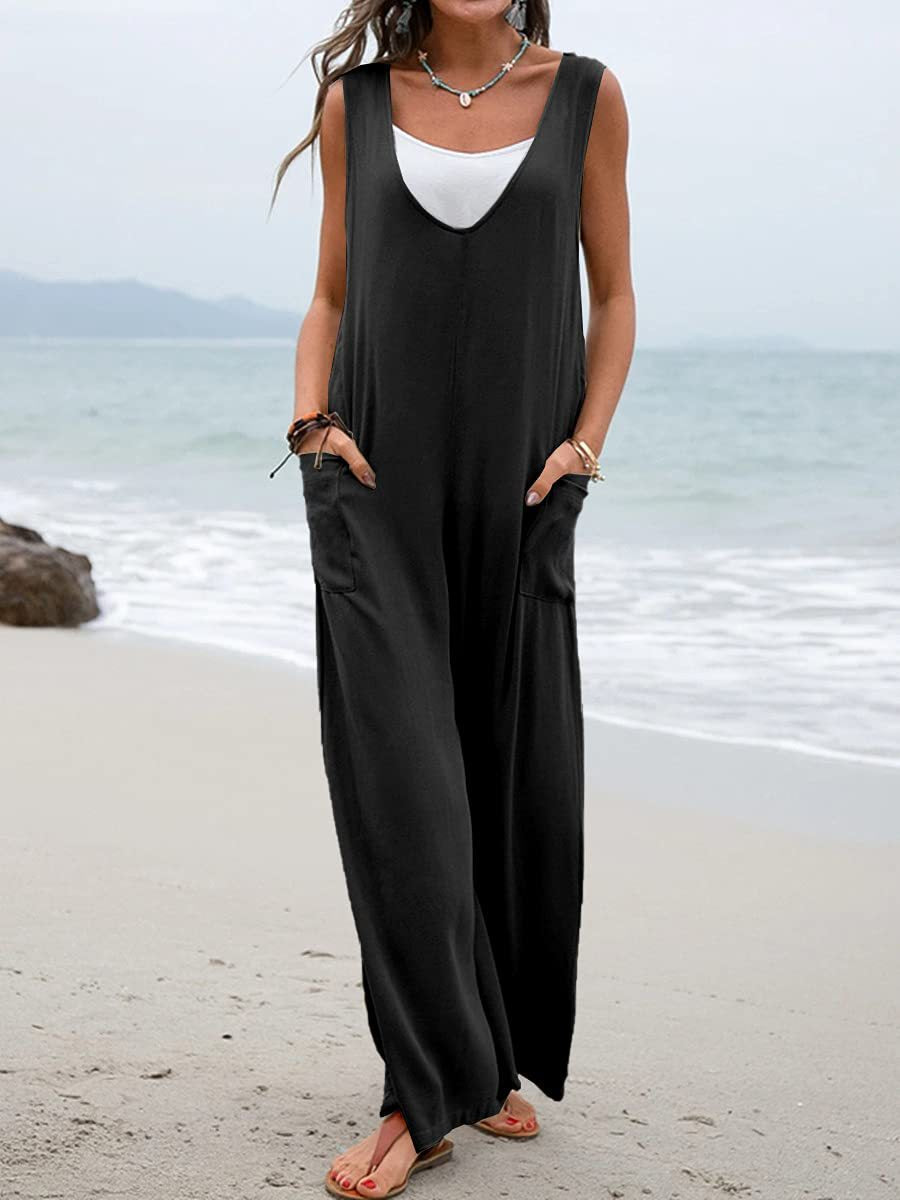Damen lässiger Jumpsuit mit weit geschnittenem Bein und komfortablen Taschen WW