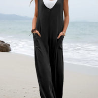 Damen lässiger Jumpsuit mit weit geschnittenem Bein und komfortablen Taschen WW