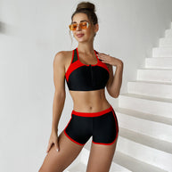 Damen Sportliche Bikinioberteil mit Reißverschluss und Shorts WW