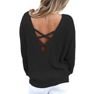 Damen lässiger Strickpullover mit offenem Rückendesign WW