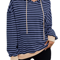 Damen gestreifter Kapuzenpullover mit stylischer Kängurutasche WW