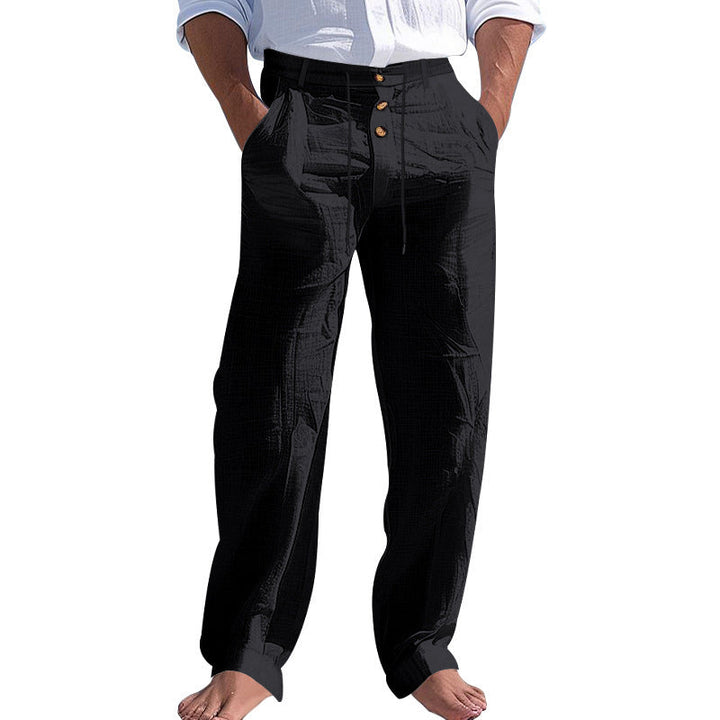 Herren lässige Leinenhose mit hohem Bund und bequemen Taschen W&W Mode