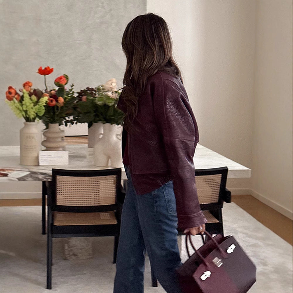 Damen Statement-Lederjacke mit asymmetrischem Schnitt und voluminösen Ärmeln WW