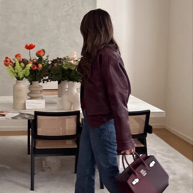 Damen Statement-Lederjacke mit asymmetrischem Schnitt und voluminösen Ärmeln WW