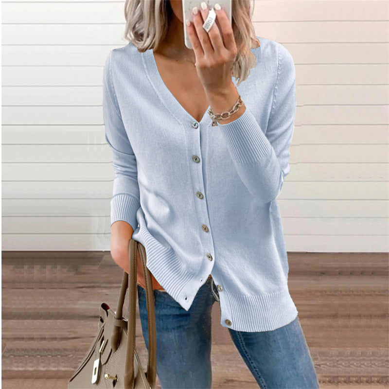 Damen Strickjacke mit modernen Knopfdetails und tiefem V-Ausschnitt WW