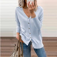 Damen Strickjacke mit modernen Knopfdetails und tiefem V-Ausschnitt WW