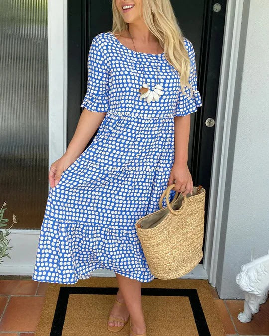 W&W Mode | Sommer Rundhals Bedrucktes Kurzarmkleid