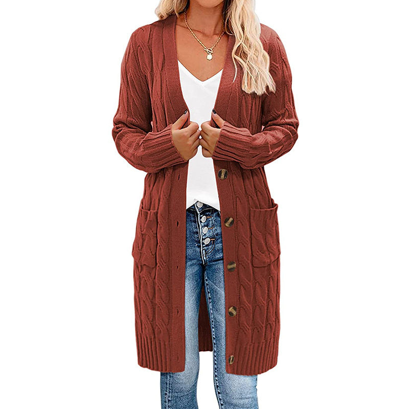Damen Strickjacke mit asymmetrischem Zopfmuster und praktischen Taschen WW