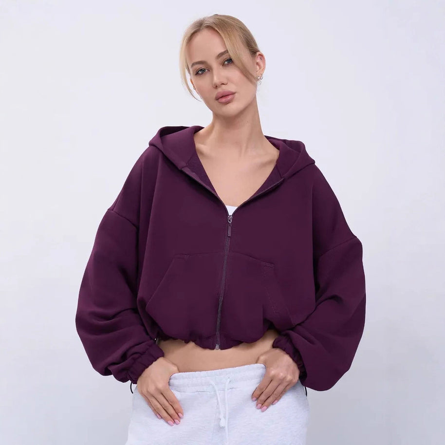 Damen Sportlicher Cropped Fleece-Hoodie WW