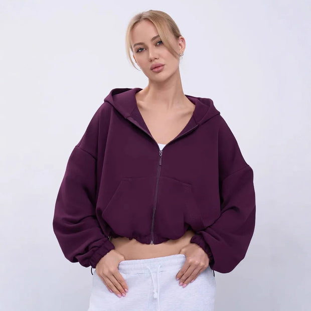 Damen Sportlicher Cropped Fleece-Hoodie WW