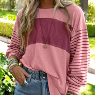 Damen lässiger Sweatshirt mit gestreiften Ärmeln WW