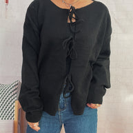 Damen Strickjacke mit dekorativem Schnürdesign und weitem Schnitt WW