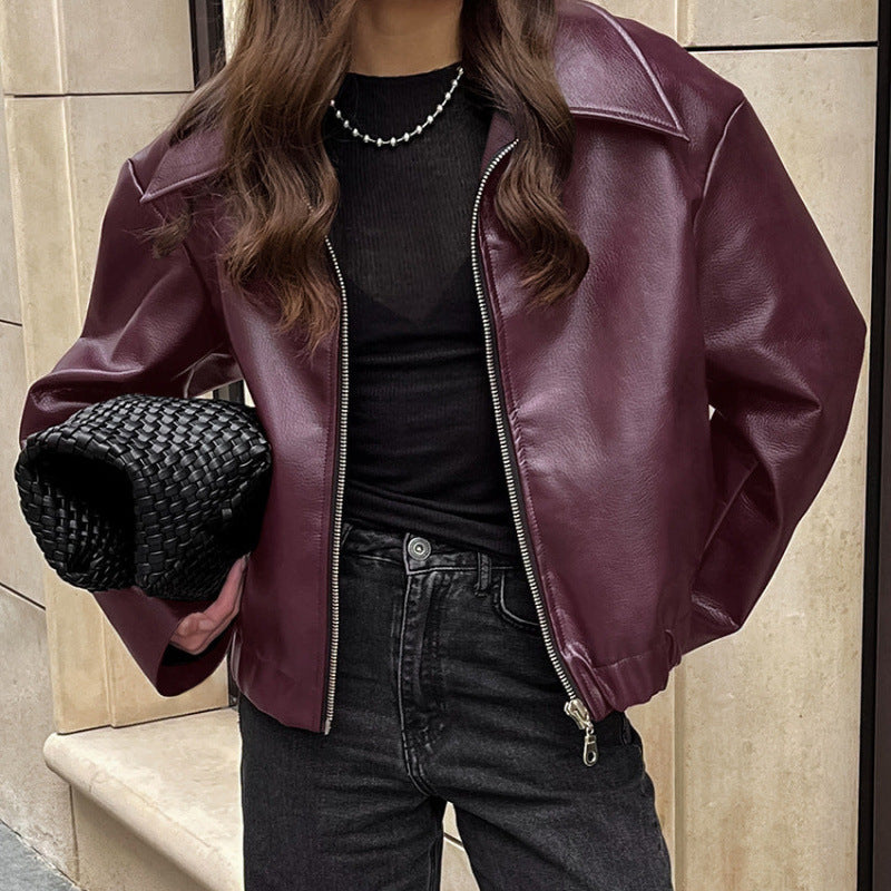 Damen Kunstlederjacke mit Oversized-Schnitt und klassischem Kragen WW