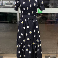 WW | Bedrucktes, taillenbetontes U-Ausschnitt Elegantes Kleid