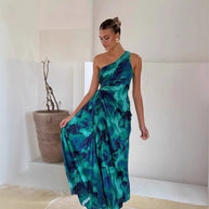 Damen Maxikleid mit asymmetrischem Schnitt und eleganten Falten WW