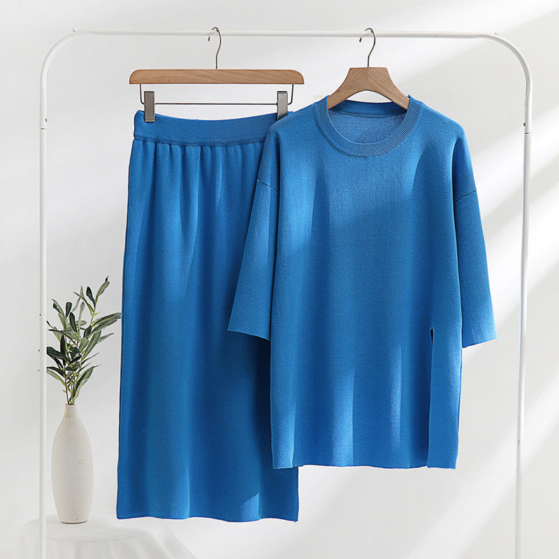 Damen stilvolles Strickset mit lässigem Schnitt und seitlichem Schlitz WW