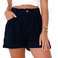 Damen bequeme High-Waist Shorts aus strukturiertem Baumwollmix WW