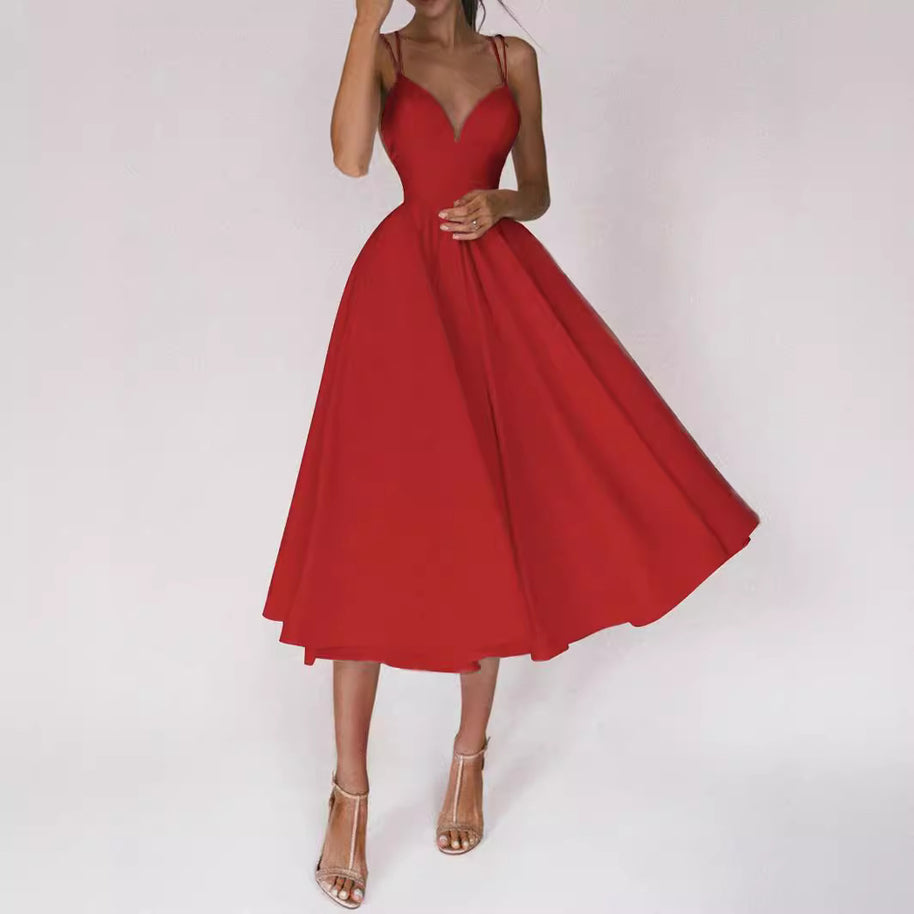 Damen A-Linien Kleid mit V-Ausschnitt und trägerlosem Design WW