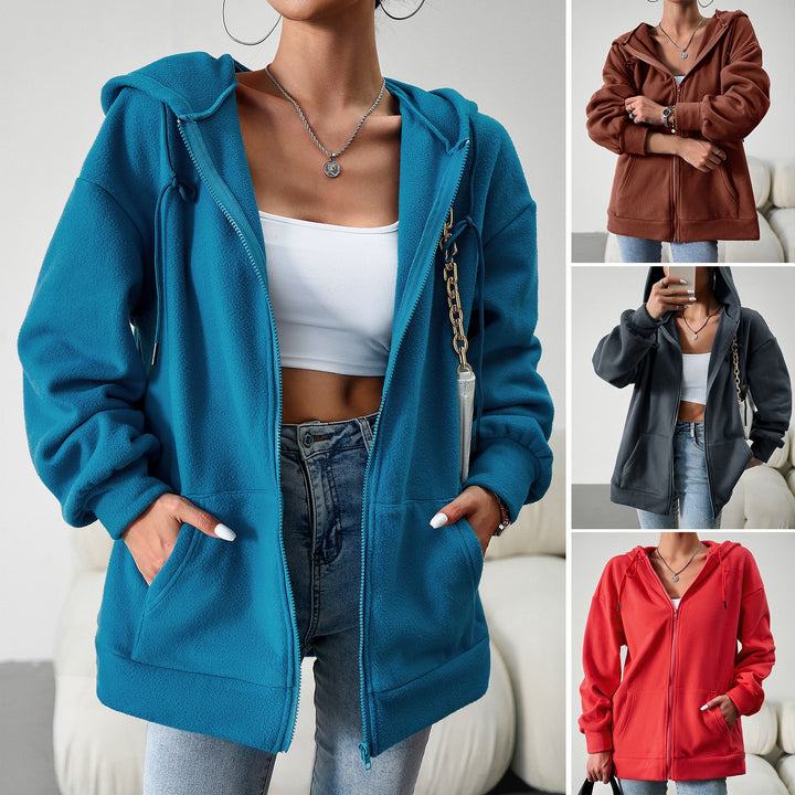 Damen Fleecejacke mit praktischen Taschen und verstellbarem Kapuzenzug W&W Mode