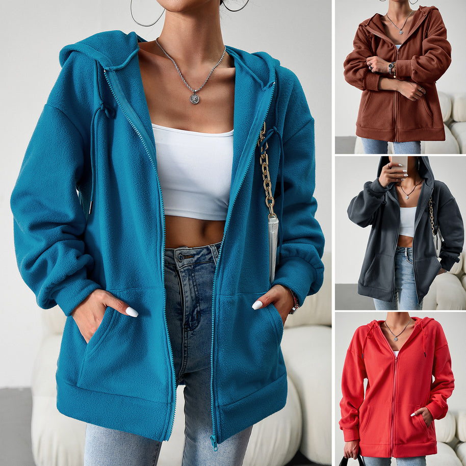 Damen Fleecejacke mit praktischen Taschen und verstellbarem Kapuzenzug WW